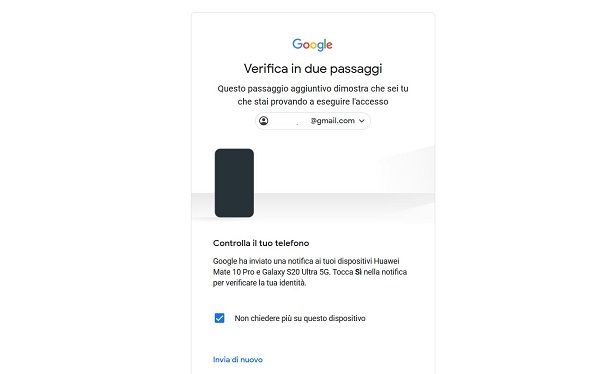 Verifica in due passaggi di Google