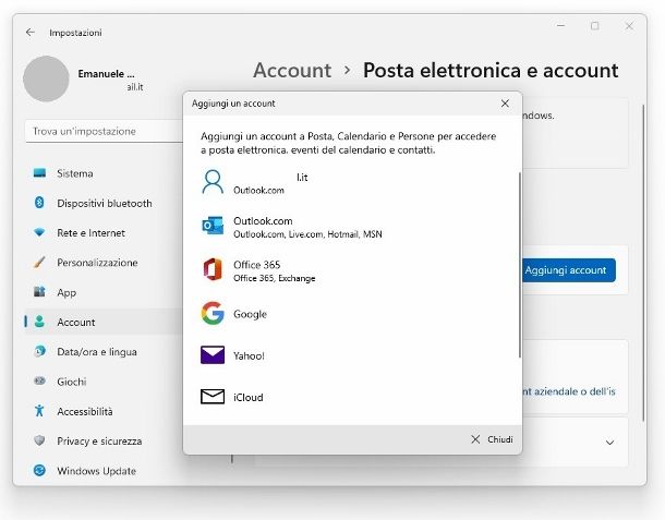 Sincronizzazione contatti Google Windows 11