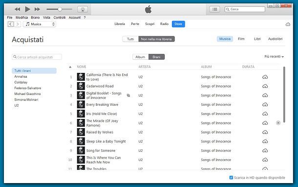 un brano acquistato su itunes