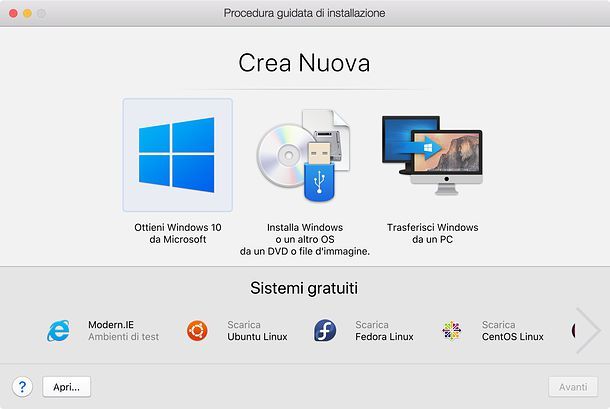 Creazione di una VM in Parallels Desktop