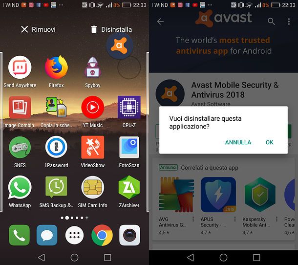 Disinstallare Avast da Android
