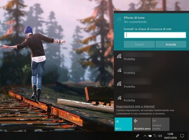 Connessione hotspot Windows 10