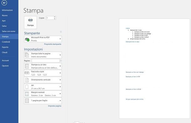 Stampare libro con Word