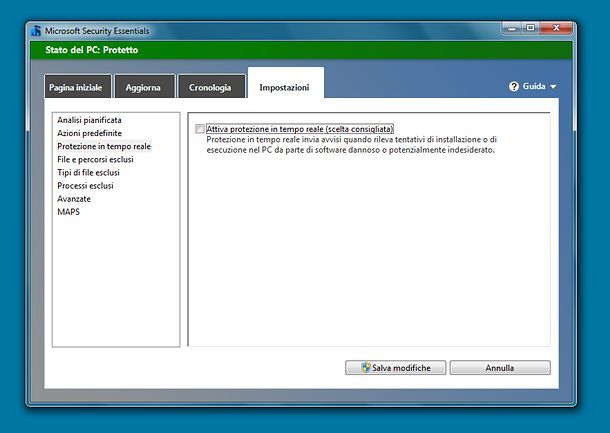 Come disattivare Windows Defender su Windows 7