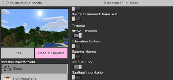 Attivare i trucchi Minecraft Bedrock