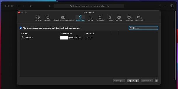 Password salvate su Safari