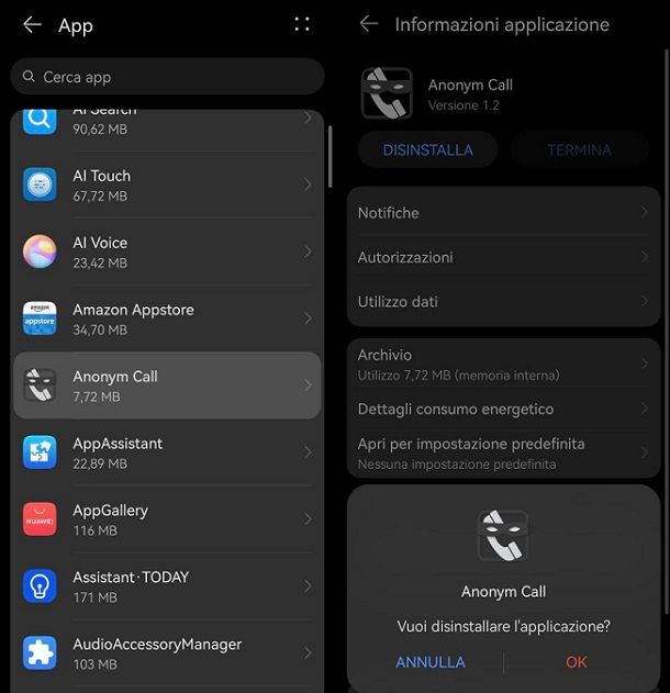 Come disinstallare app Impostazioni HUAWEI