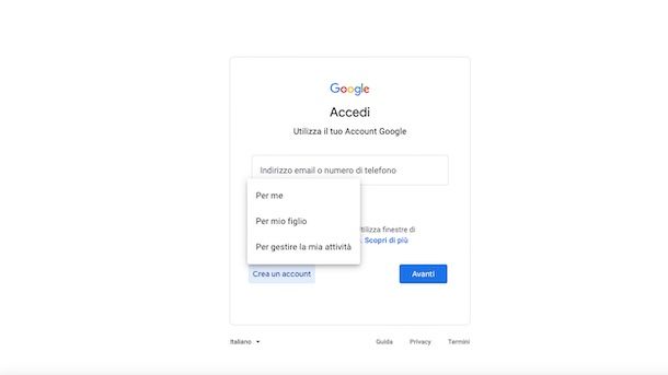 Creazione account Google minori