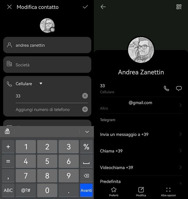 Modifica contatto app Telefono HUAWEI