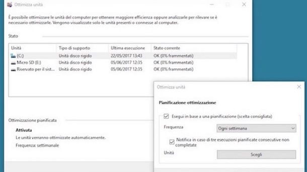 Deframmentazione automatica Windows 10