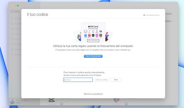 Carta regalo Apple su Mac