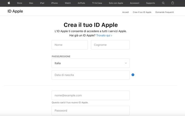 Creare ID Apple