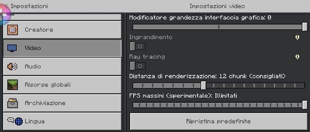 Opzioni grafiche Minecraft Android