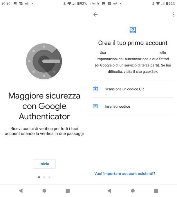 Accedere a Google Authenticator