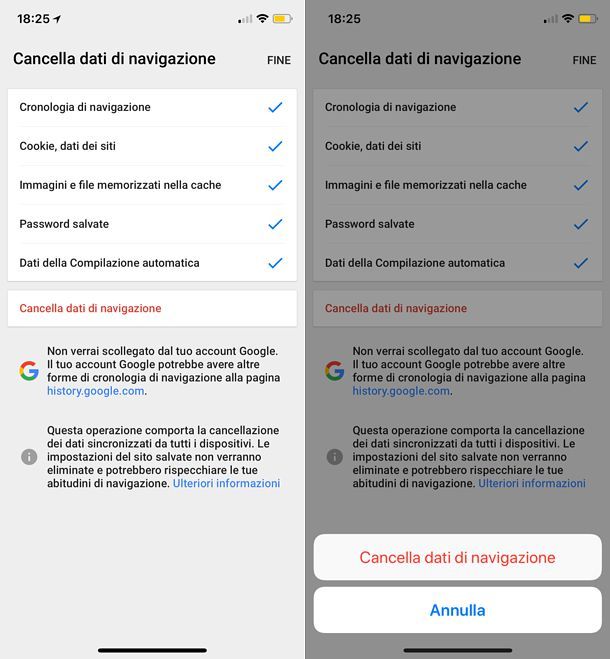 Come cancellare cronologia Chrome in iOS