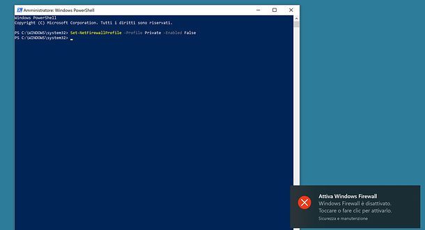 Come disattivare firewall Windows 10 da PowerShell