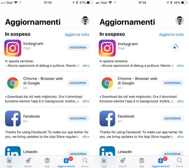 Aggiornare Instagram su iPhone