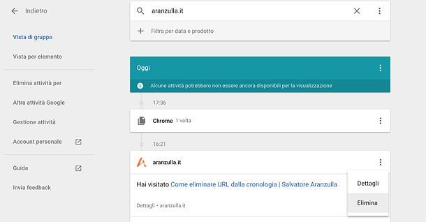 Come cancellare URL dalla cronologia di Google