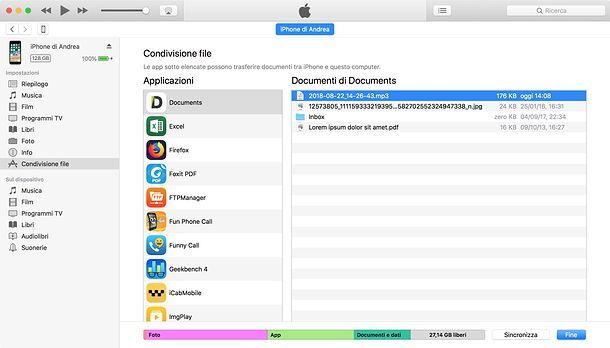 Condivisione file di iTunes