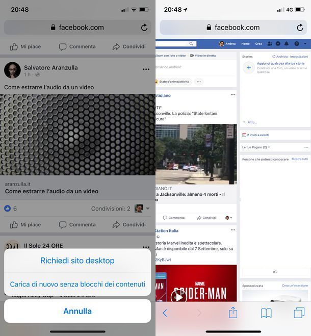 Richiedi sito desktop iOS