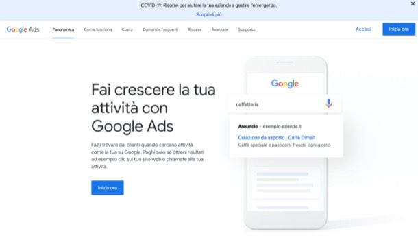 Pagina iniziale di Google Ads