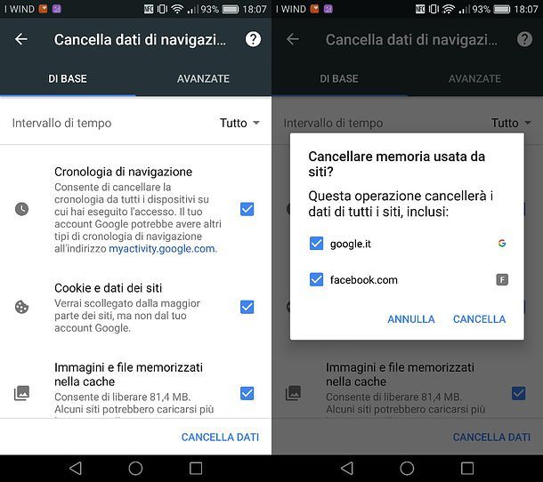 Come cancellare cronologia da Google Chrome per Android