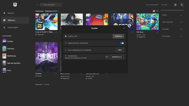 Riparare file Fortnite Epic Games Launcher