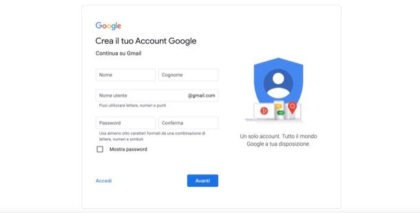Creare account Gmail da computer