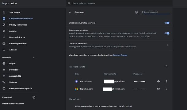 Password salvate su Chrome