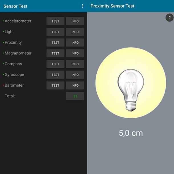 Sensor Test App test sensore di prossimità Android