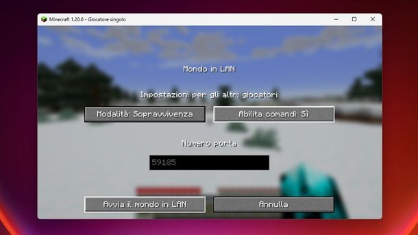 Avvia mondo LAN Minecraft Abilita comandi Java