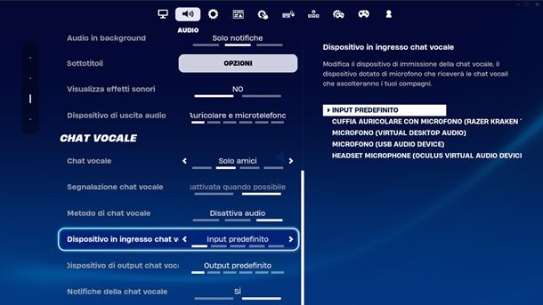 Metodo di input chat vocale Fortnite