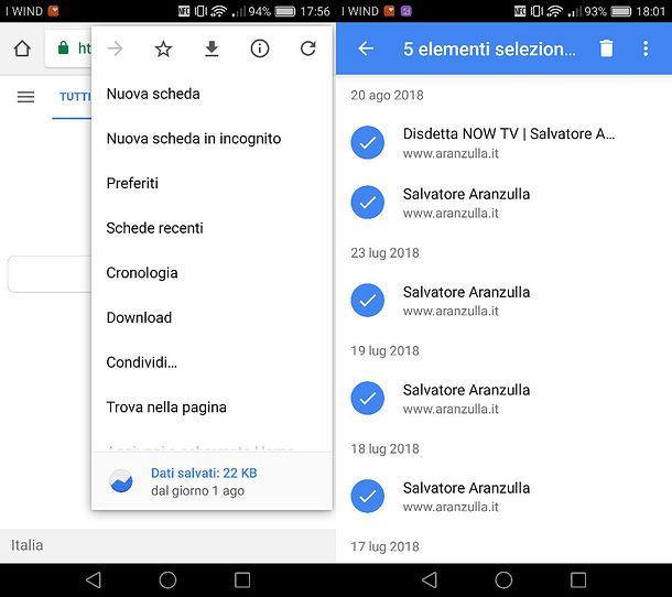 Come cancellare URL da Google Chrome per Android