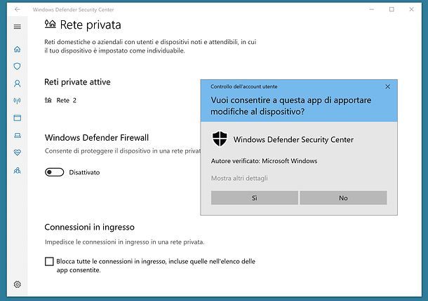 Come disattivare firewall Windows 10