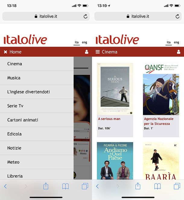 Italo Live su iPhone