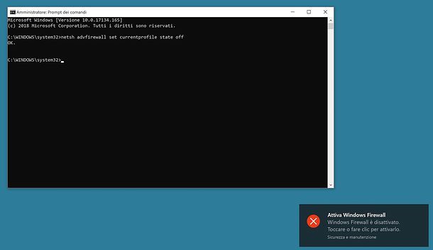 Come disattivare firewall Windows 10 da Prompt