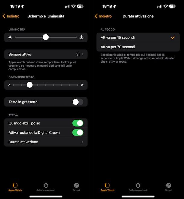 Impostazioni app Watch