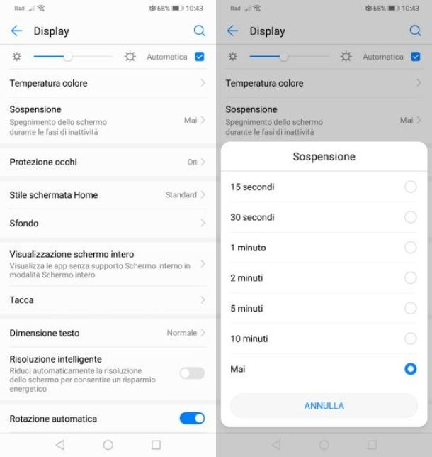 Come cambiare tempo blocco schermo HUAWEI