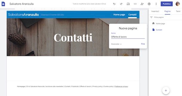 Google Sites nuove pagine