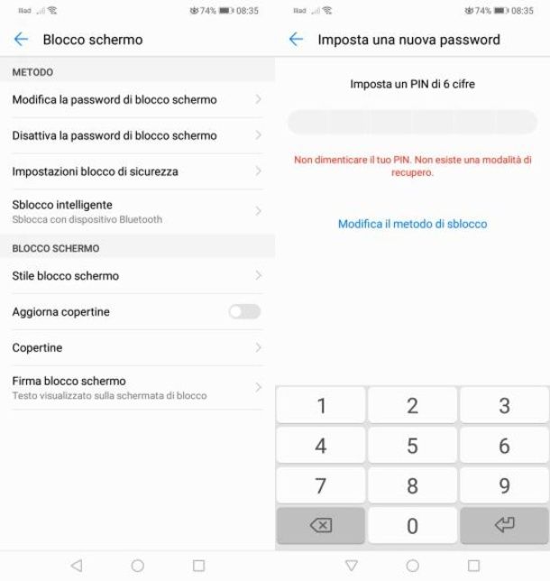 Come cambiare password blocco schermo HUAWEI