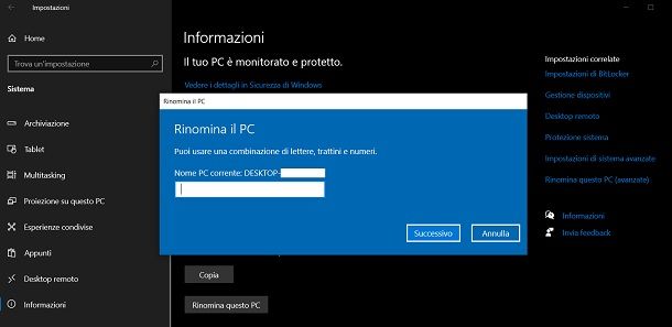 Come cambiare nome al PC Windows 10