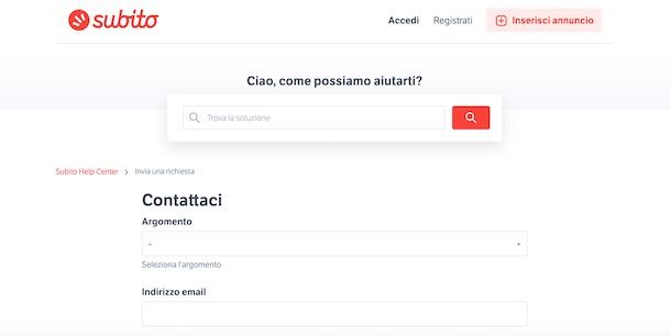 Come contattare Subito.it via email