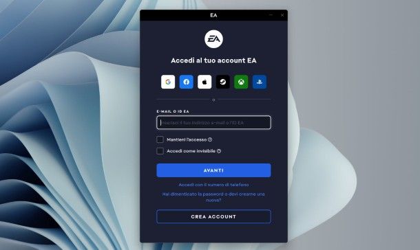 Come creare un account EA