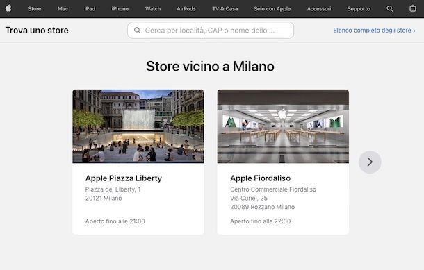 Ricerca Apple Store vicini