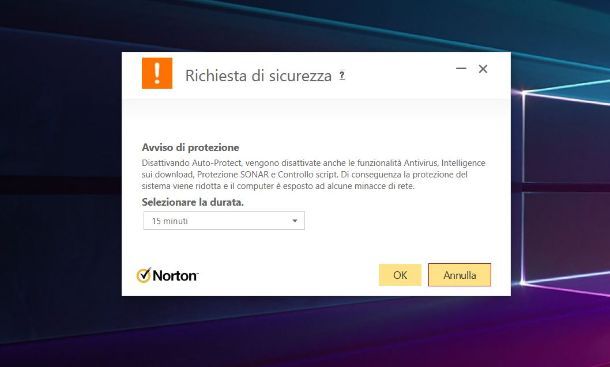 Disattivare Norton