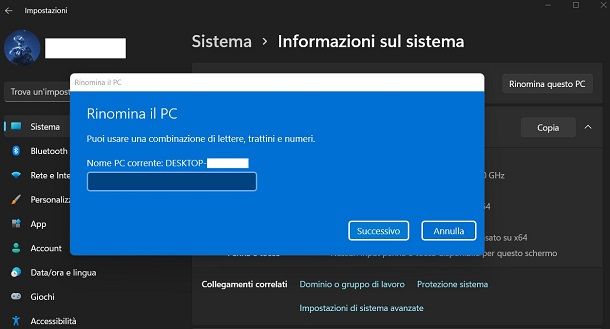 Come cambiare nome al PC Windows 11