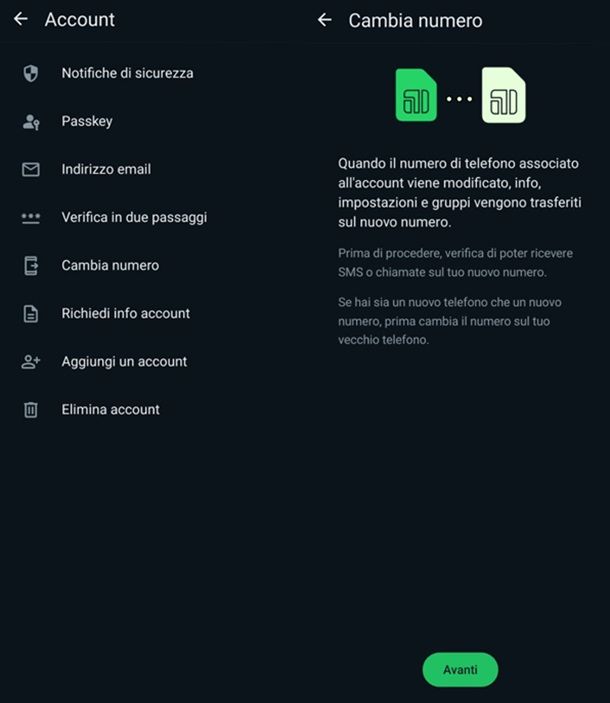 Come cambiare numero su WhatsApp