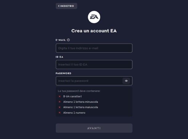 Come creare un account EA