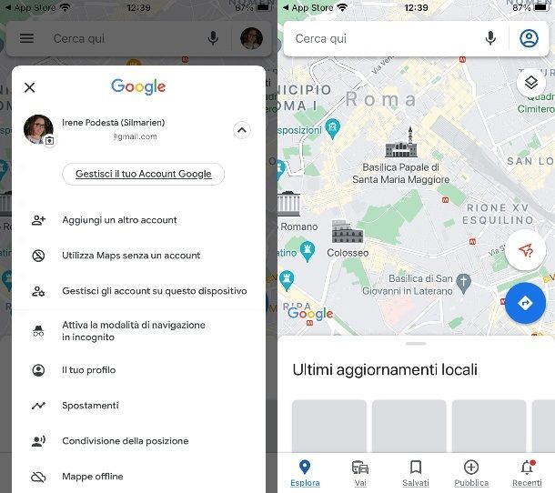 Come uscire account Google Maps