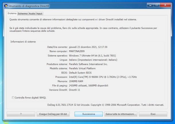 Strumento di diagnostica DirectX